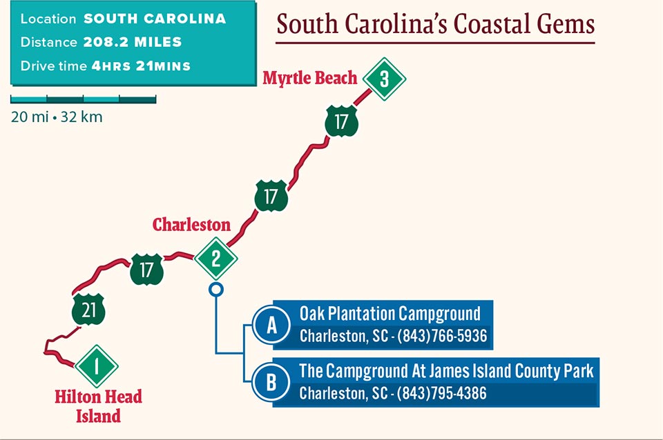 Map of South Carolina trip.