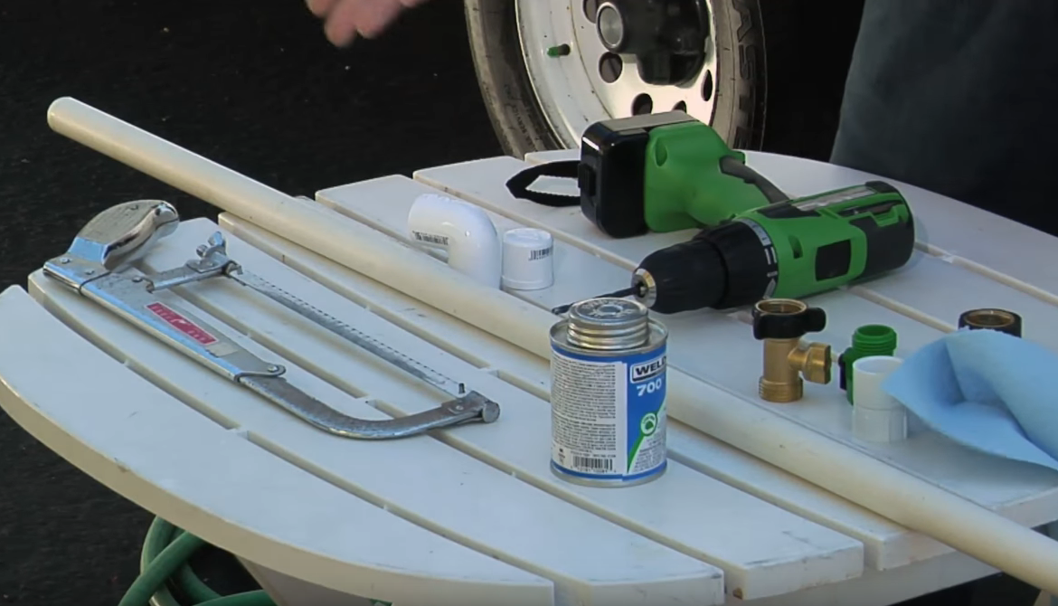 Home Made RV hot water tank cleaning tool