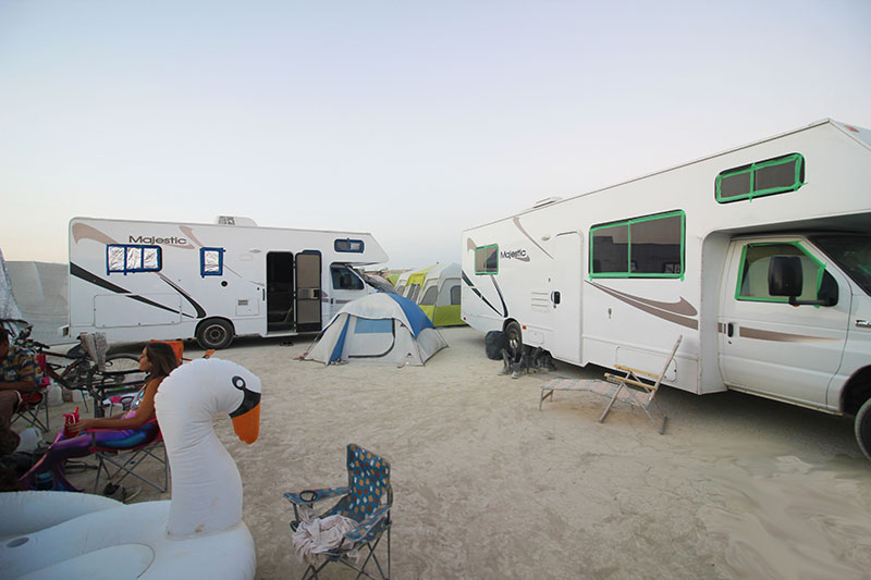 An RV campsite with an inflatable rubber duck.