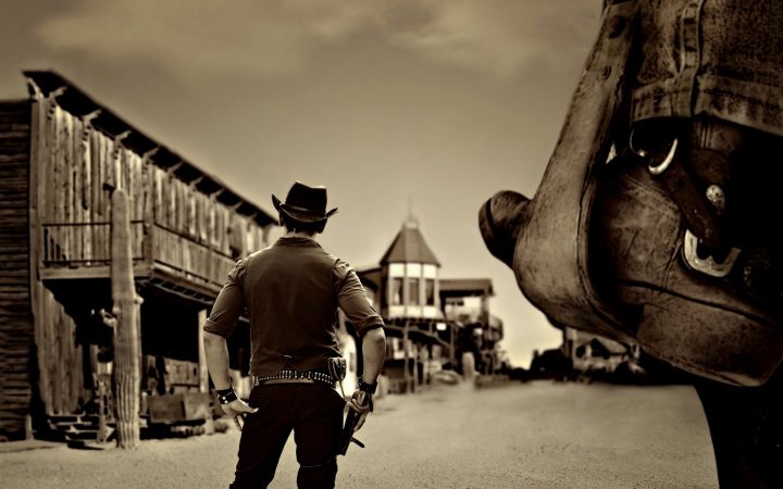 western sheriff in old wild west ghost town