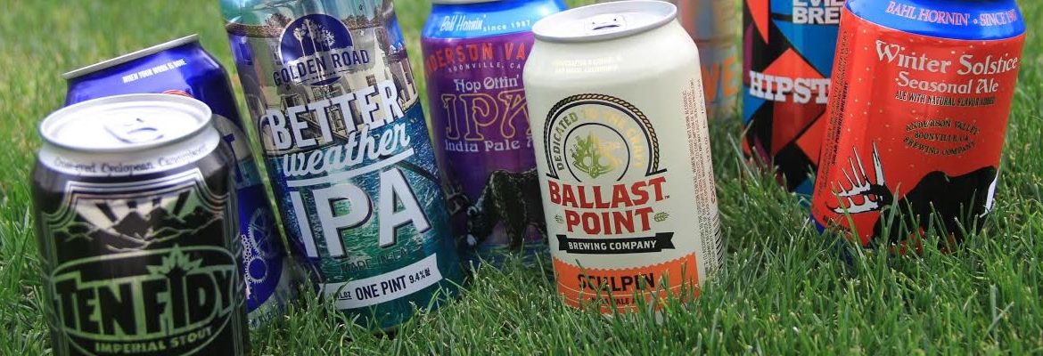 Canned craft beers on grass