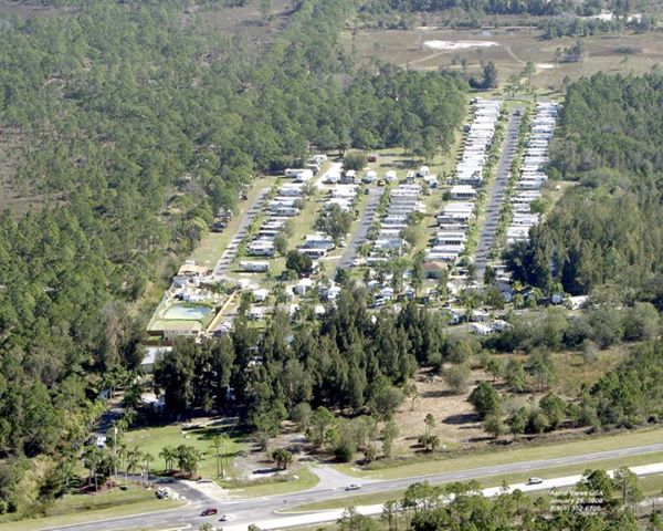 Aerial photograph of campground loaded with RVs