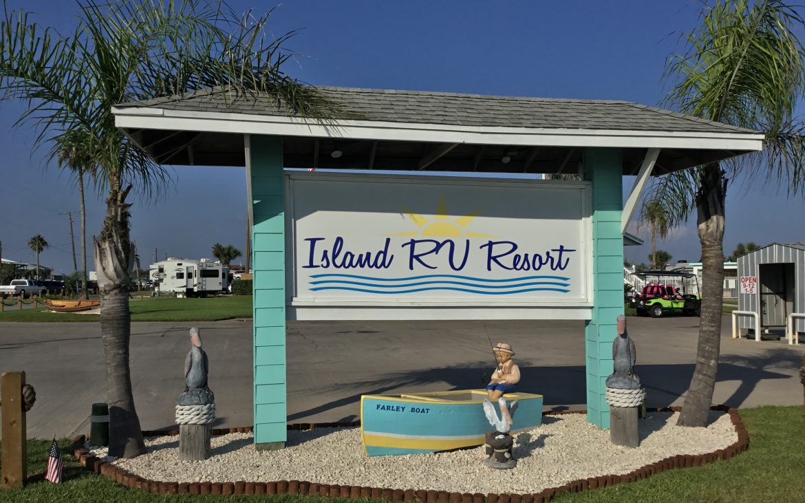Daytime Island RV Resort sign