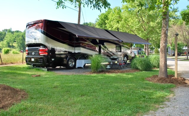 Large family RV parked at spot at Big Meadow Campground