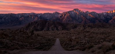 Sunrise from the iconic road in the Alabama Hills, Lone Pine, California