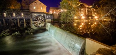 Pigeon Forge, Tennessee, USA - March 26, 2016: The exterior of the Old Mill Restaurant and grist mill in Tennessee.