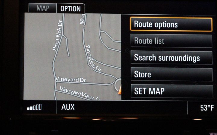The screen of a GPS unit showing route options.