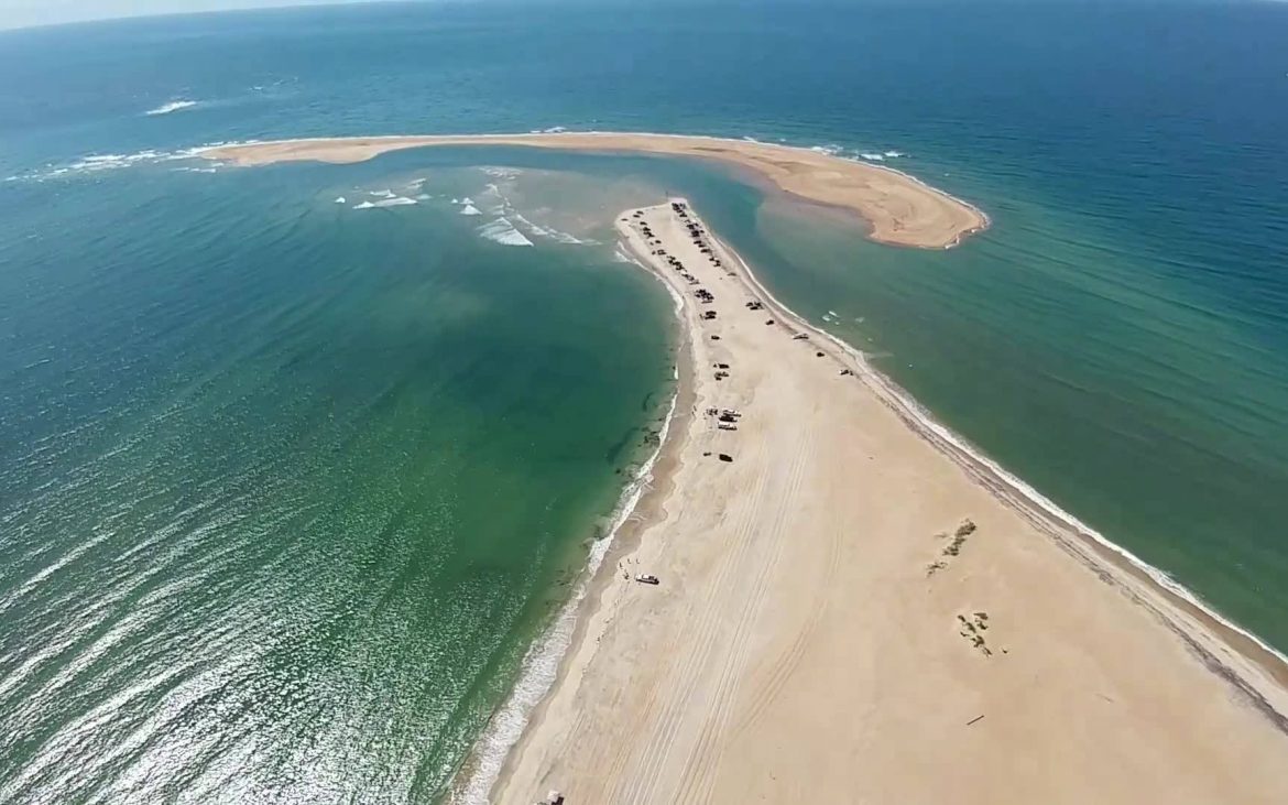 Aerial shot of the Outer Banks.
