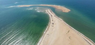 Aerial shot of the Outer Banks.