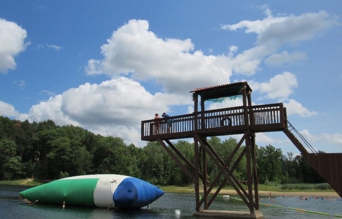 Large inflatable blob on lake
