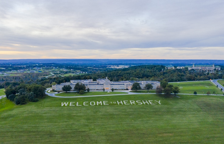 Welcome to Hershey Sign Aerial View