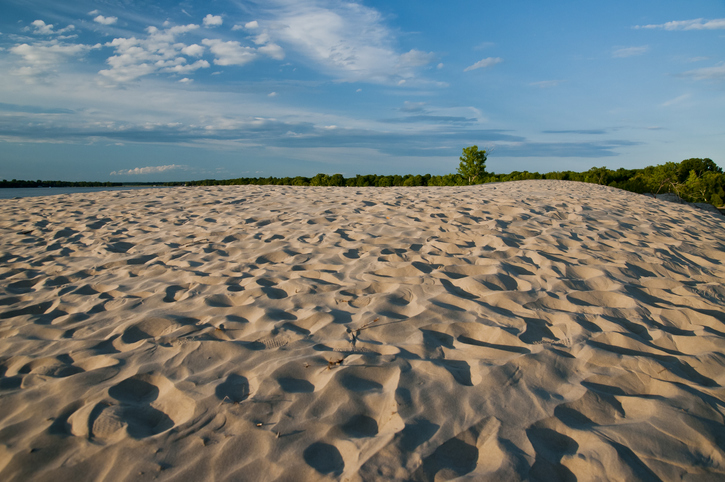 wide angle view of sand dune in sandbanks provincial park