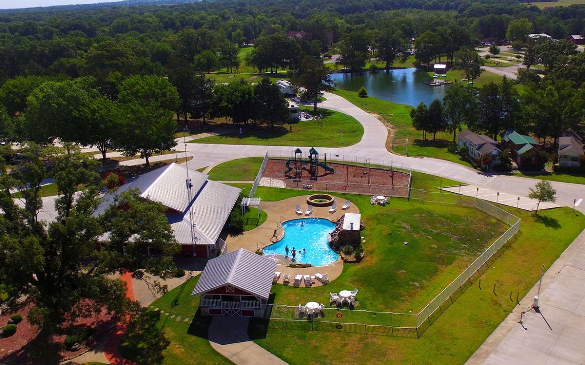 Aerial view of pool and clubhouse