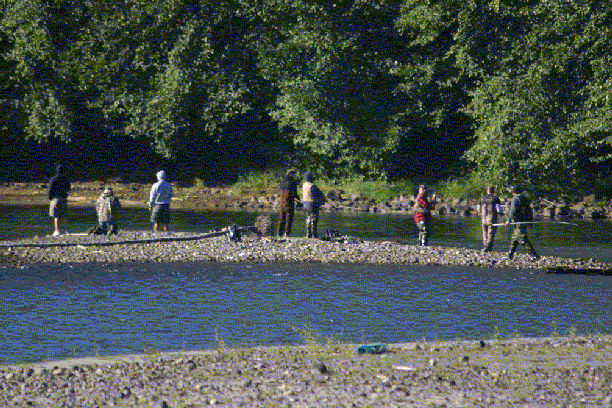 Men fishing on river