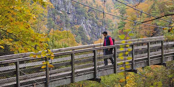 Crossing the 80-foot-long suspension bridge at the Tallulah Gorge State Park.