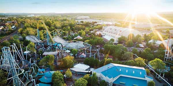 An aerial view over the waterpark