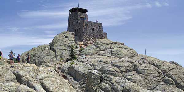 The fire lookout tower at the summit of Black Elk Peak.