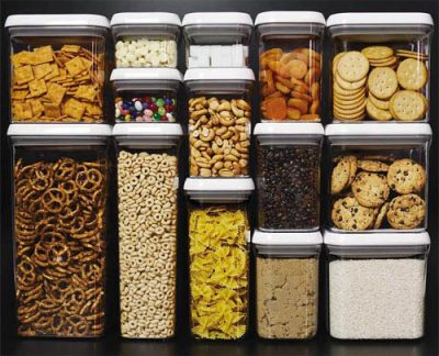 Food organized in storage container.