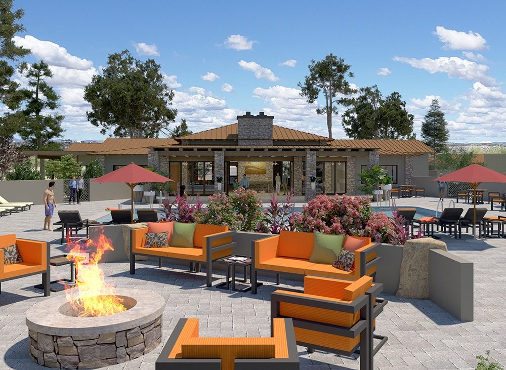 RV Resort in Verde Valley Arizona — Outdoor furniture arrayed around a firepit in a tastefully appointed patio.