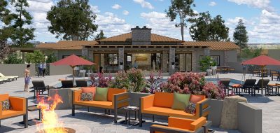 RV Resort in Verde Valley Arizona — Outdoor furniture arrayed around a firepit in a tastefully appointed patio.