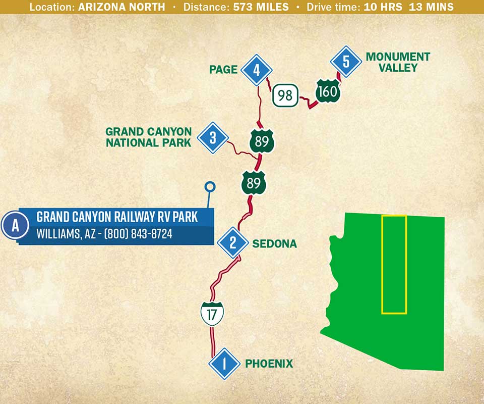 Map indicating trip through central/north Arizona.