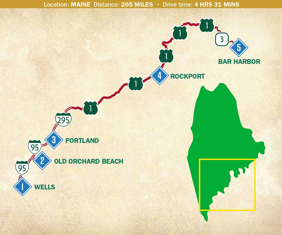 route 1 maine road trip map