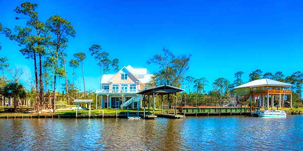 Homes on the river with docks