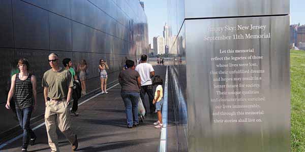 The Empty Sky Memorial commemorates victims of the 9/11 terrorist attacks.