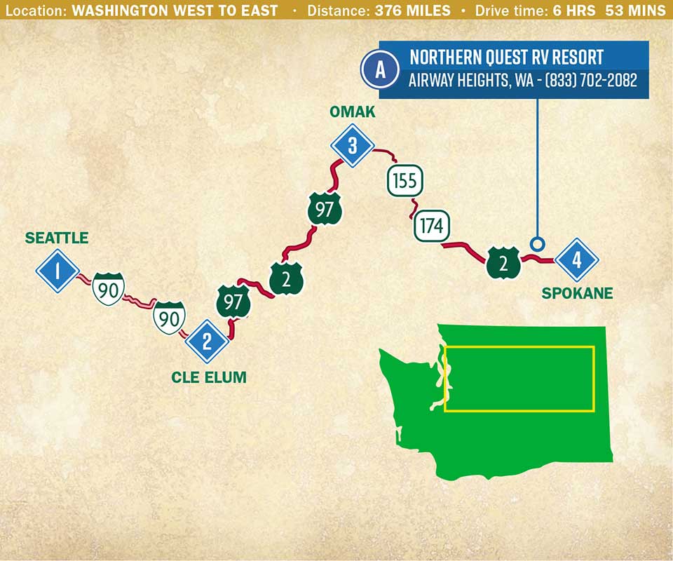A map through Washington state from west to east.