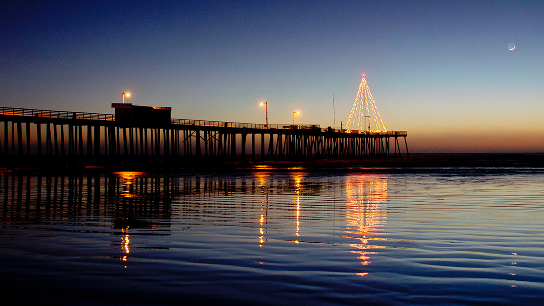A beautiful pier with Christmas tree at the end in Pismo