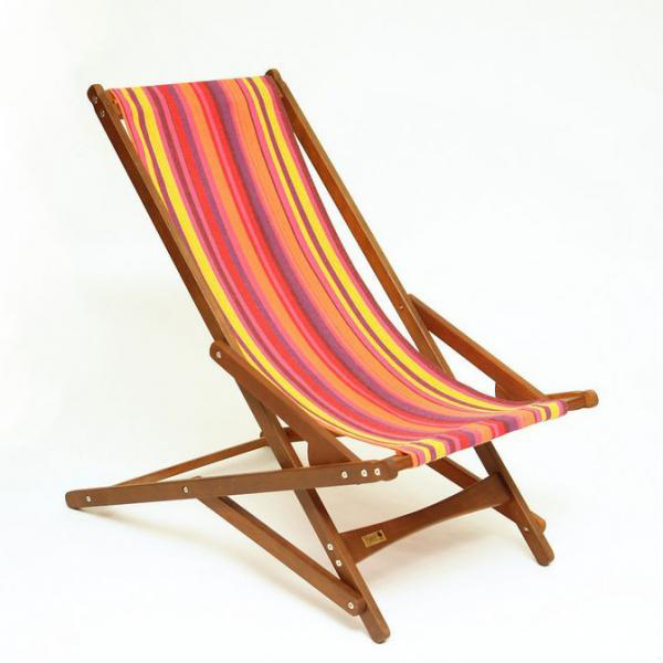 A folding chair with colorful stripes