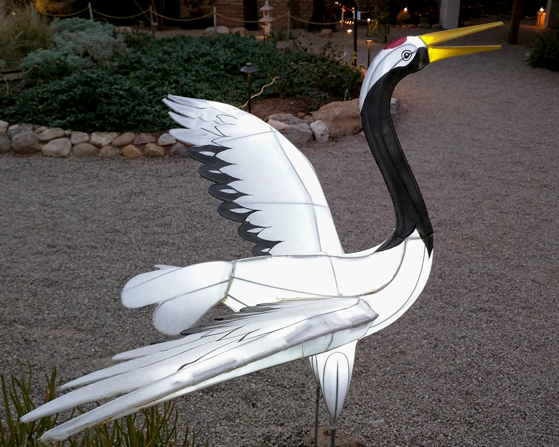 A luminaria in the shape of a heron at the Tucson Botanical Garden.