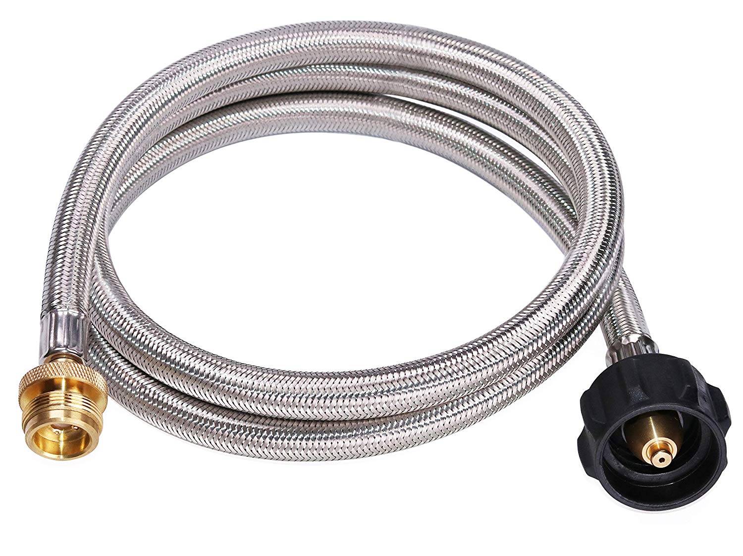 Silver-braided hose coiled up