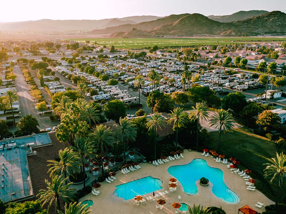 An aerial shot of a luxury RV resort.