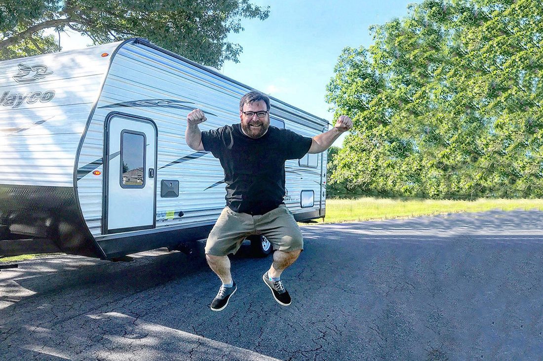 New RV owner jumps for joy