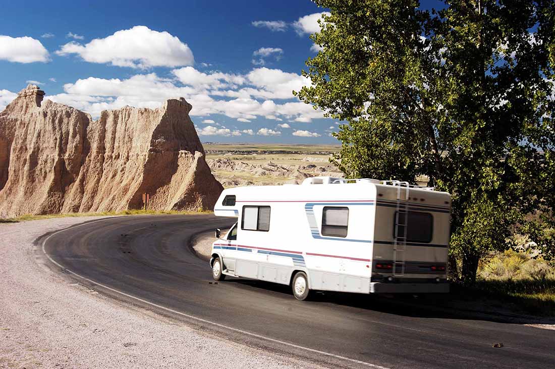 Vacationing in a recreational vehicle in the Badlands National Park.