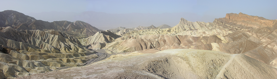 Death Valley Panarama of moonscape of Zabriskei Point.