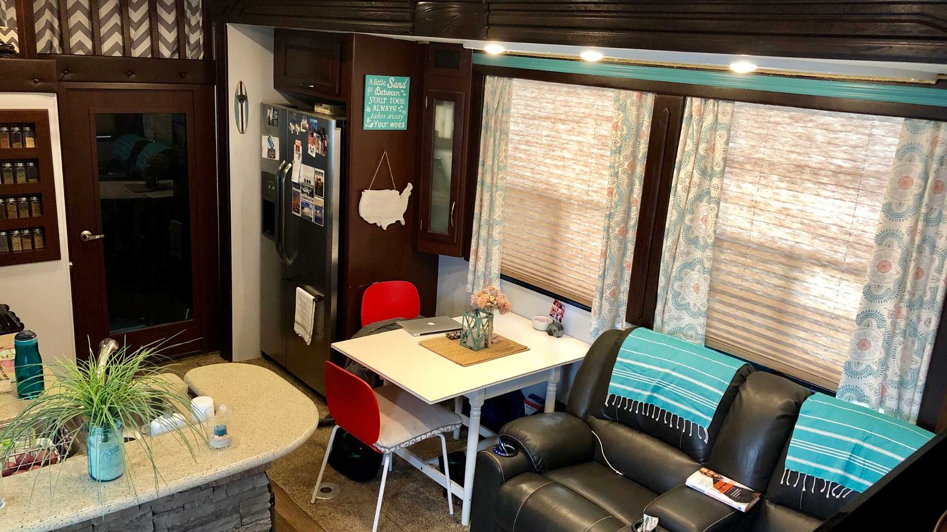 View of an RV's galley area.