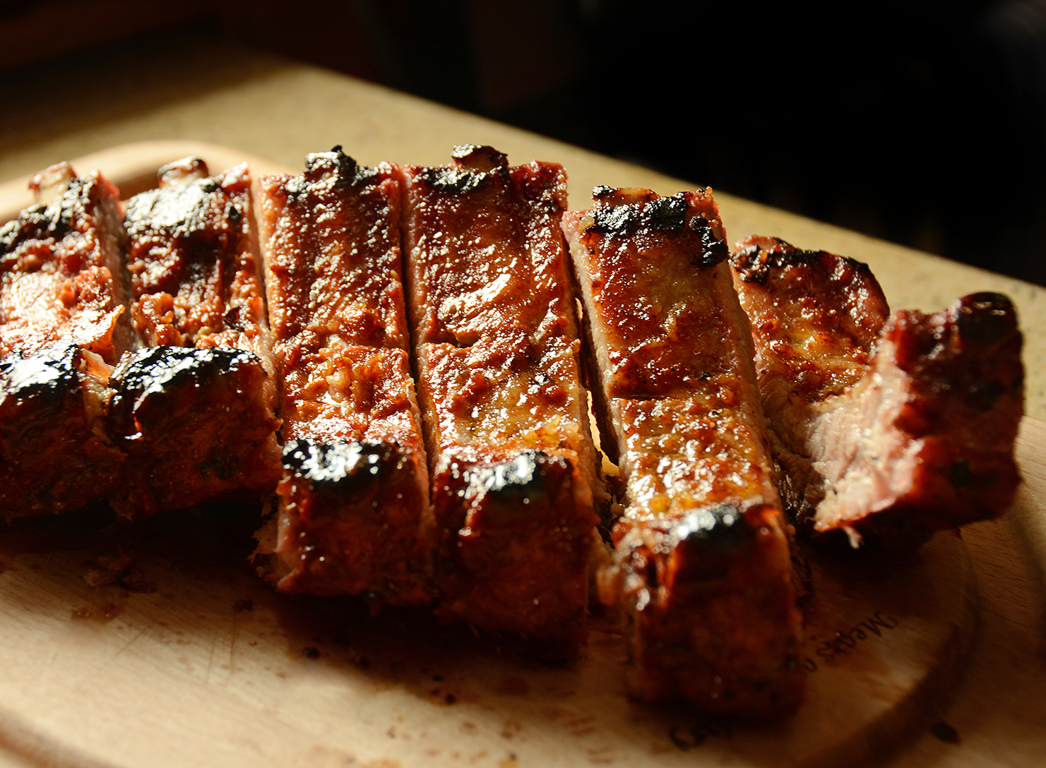 Succulent slices of pork rib.