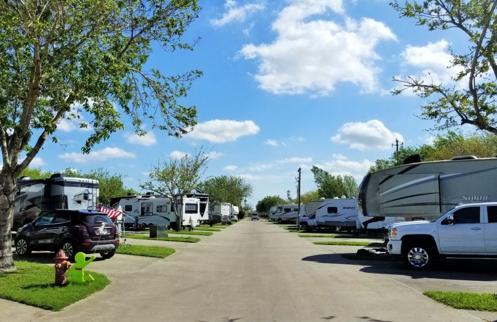 Paved road with RVs on both sides in Texas