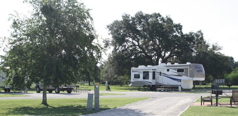 Fifth-wheel trailer in an RV park.