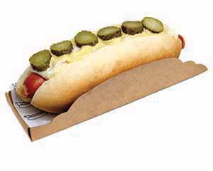 Delicious hot dog topped with mustard cheese and pickles. 