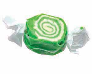 A wrapped piece of green taffy.