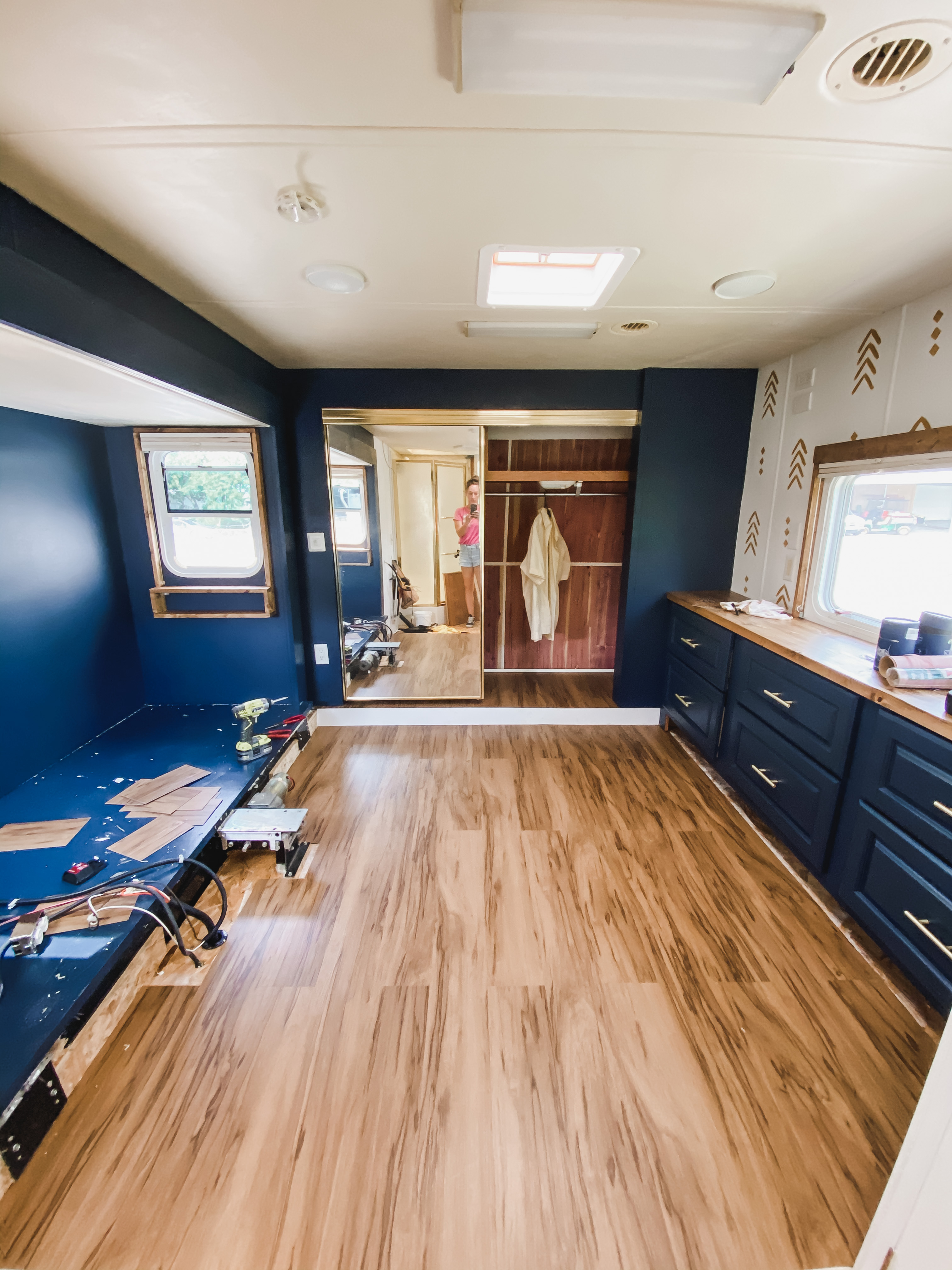 Flooring in the process of being installed.