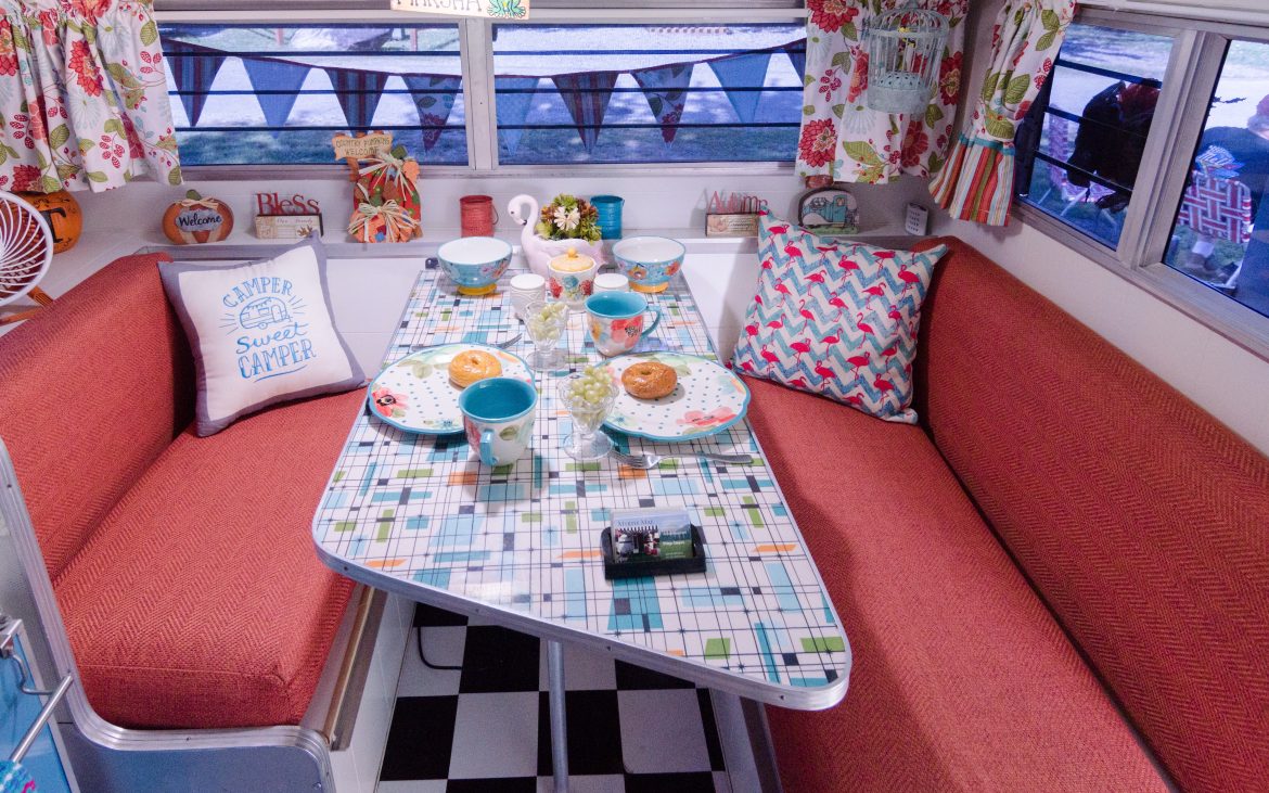 Colorful kitchen table in RV