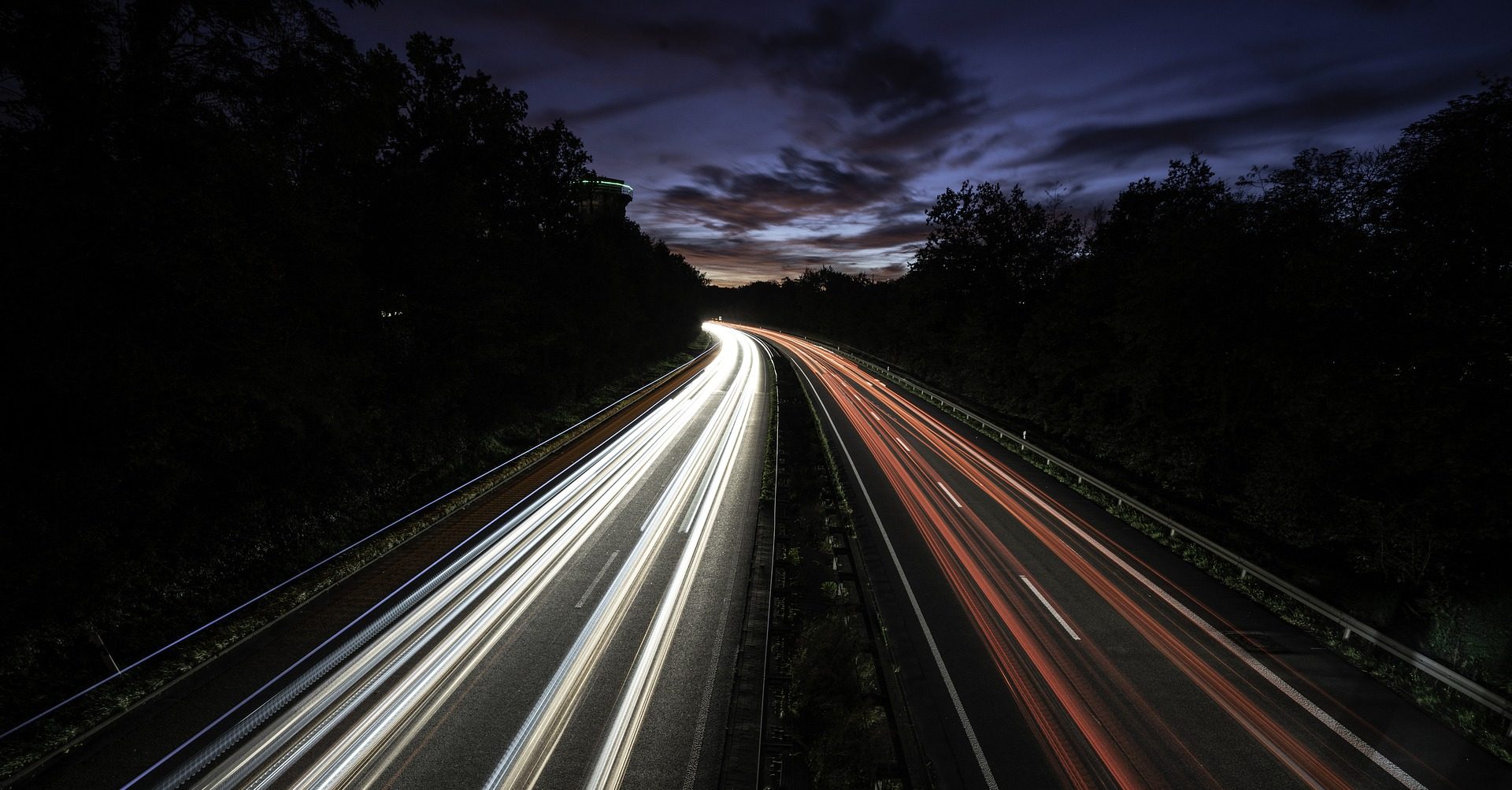 Highway headlights with time lapse photography.