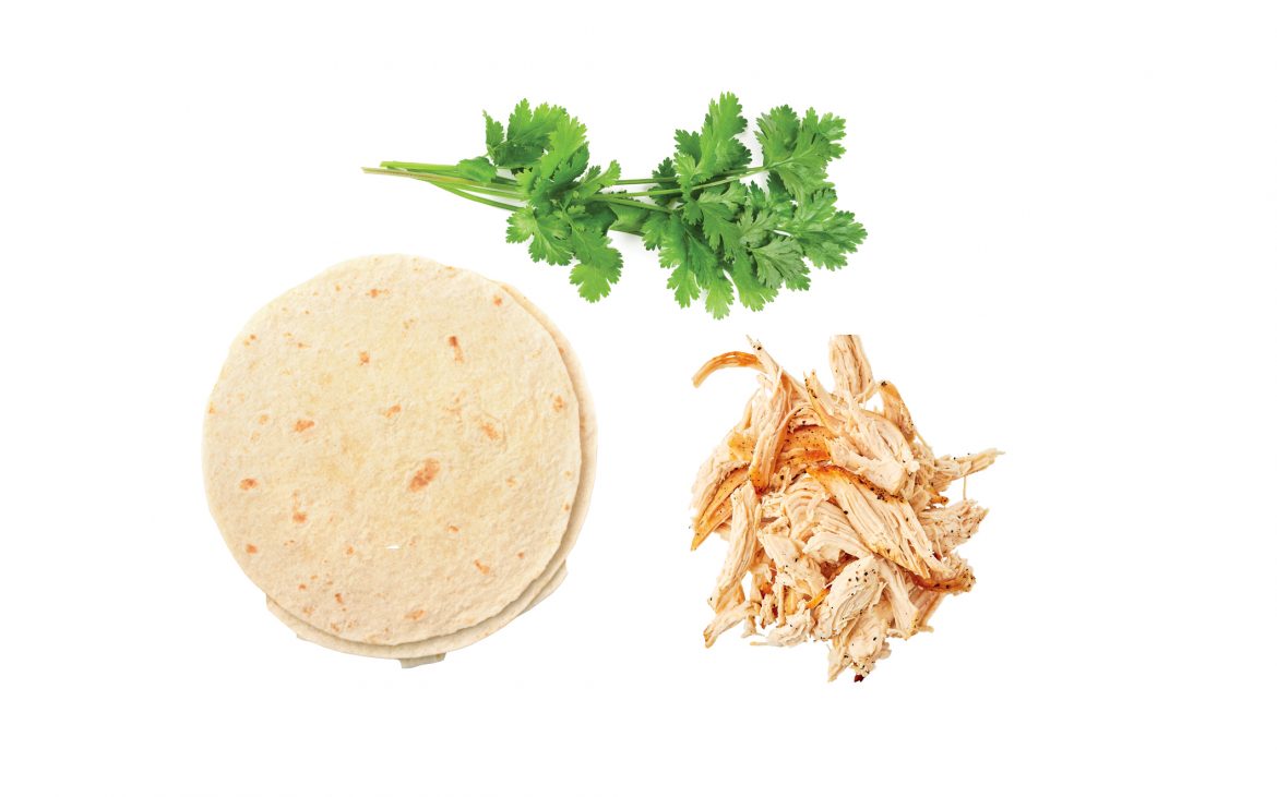 three ingredients--cilantro, tortilla and chicken