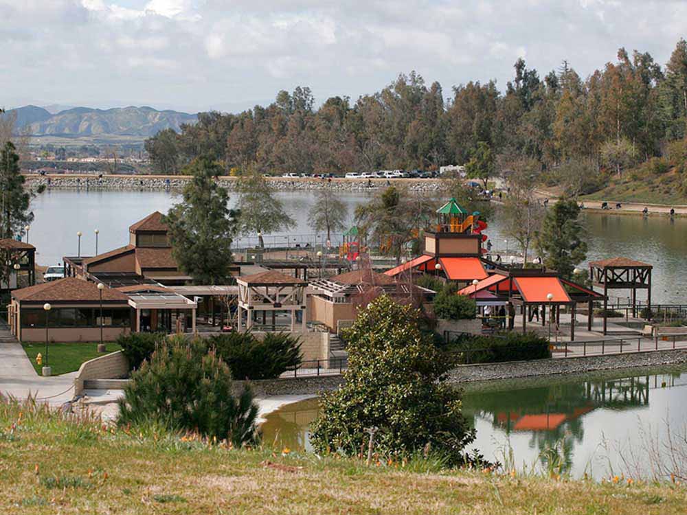 Swim complex on a lake.