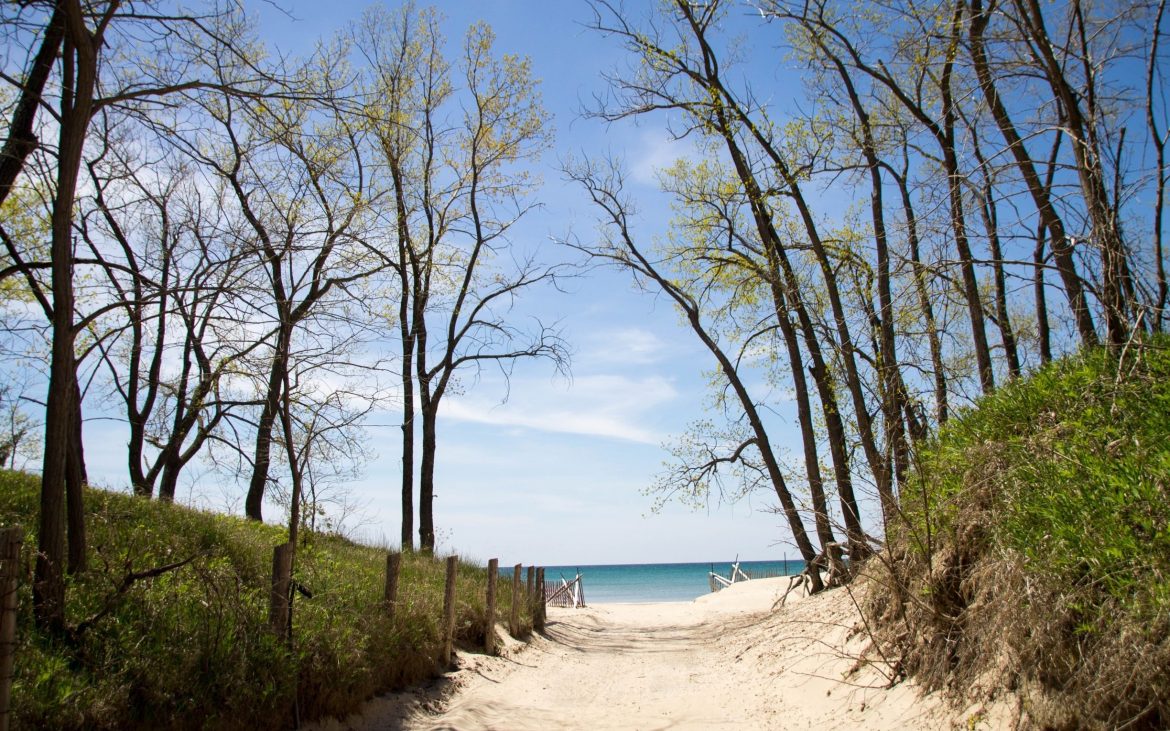 Quinte’s Isle Campark — A beach leading into a lake that stretches to the horizon.