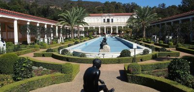 Long pool with statues at Getty Villa